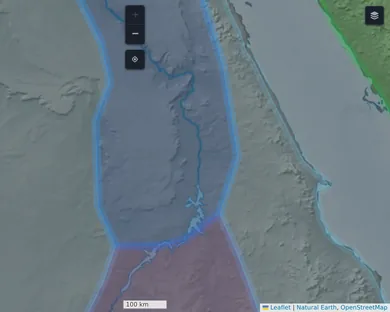 Natural map, Dark: The Nile in 1250 BC, zoom 7