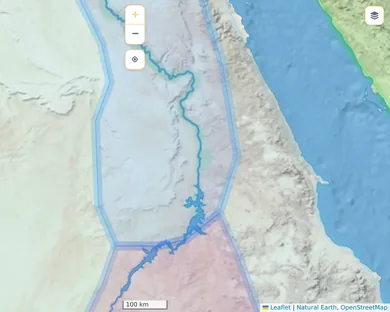 Natural map, Vibrant: The Nile in 1250 BC, zoom 7